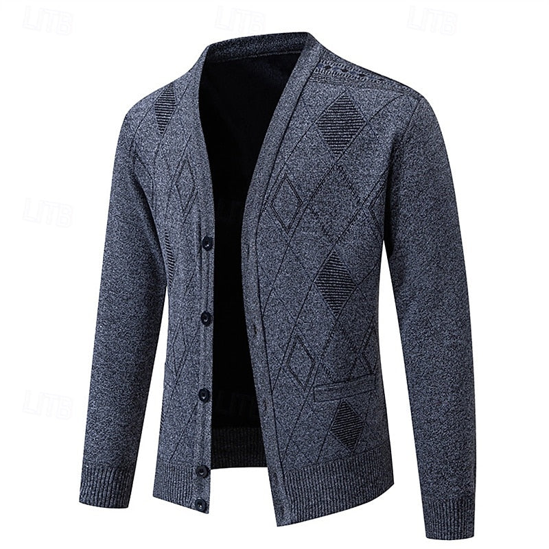 Golvard | Herren Strickjacke Rautenmuster V-Ausschnitt - Navy - Image 7