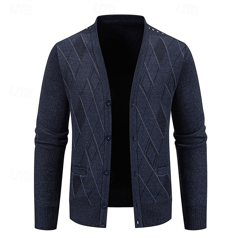 Golvard | Herren Strickjacke Rautenmuster V-Ausschnitt - Navy - Image 8