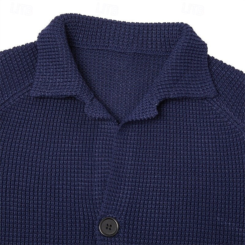 Golvard | Herren Strickjacke Stehkragen Waffelstrick - Cream - Image 10