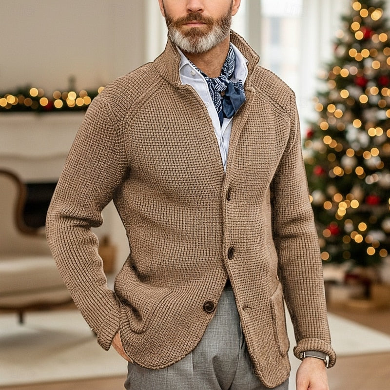 Golvard | Herren Strickjacke Stehkragen Waffelstrick - Cream - Image 4