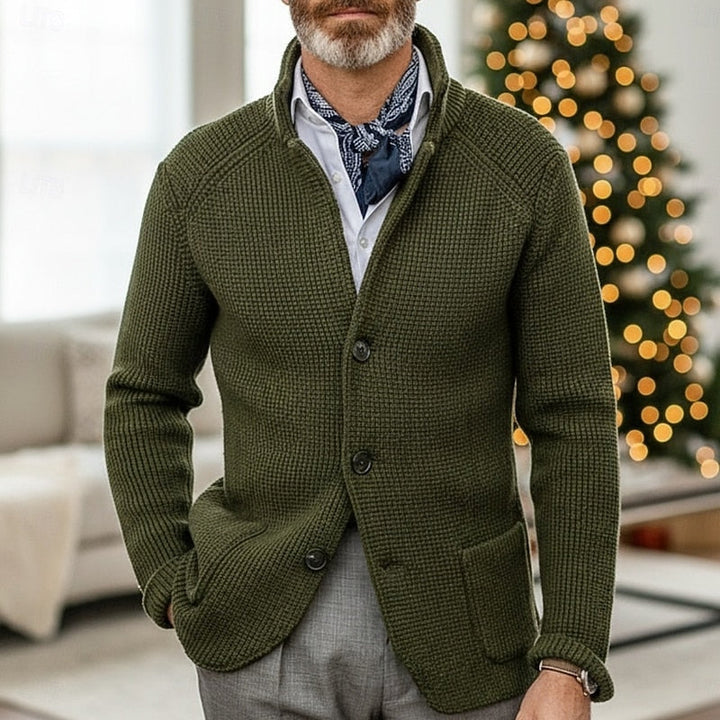 Golvard | Herren Strickjacke Stehkragen Waffelstrick - Cream - Image 5
