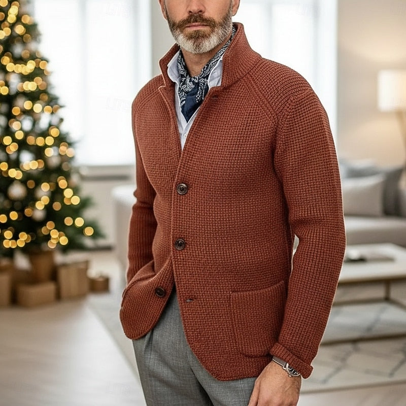 Golvard | Herren Strickjacke Stehkragen Waffelstrick - Cream - Image 7