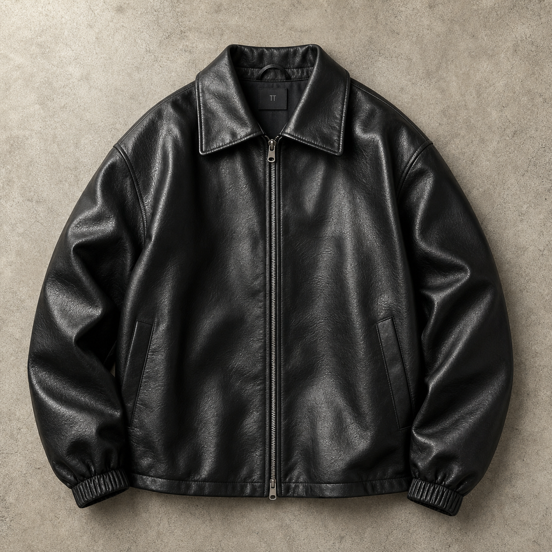 Golvarn | Herren Lederjacke Oversized Blouson - Black - Image 1