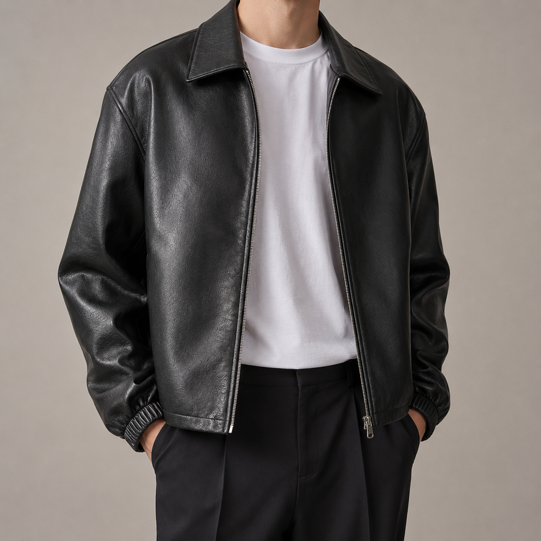 Golvarn | Herren Lederjacke Oversized Blouson - Black - Image 2