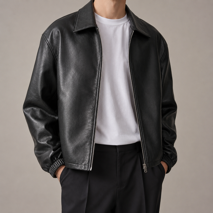 Golvarn | Herren Lederjacke Oversized Blouson - Black - Image 2