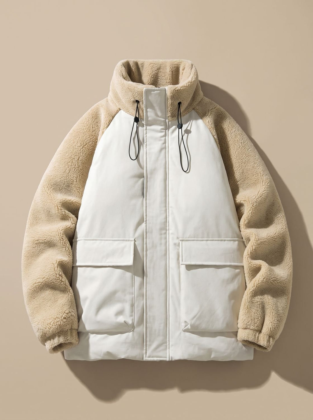 Golvast | Herren Sherpa Winterjacke Colorblock Stehkragen - Beige - Image 1
