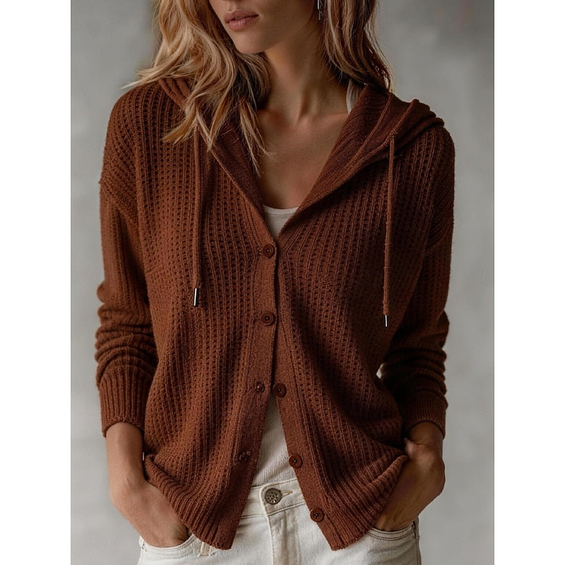 Golveen | Damen Strickjacke mit Kapuze und Knopfleiste - Brown - Image 1
