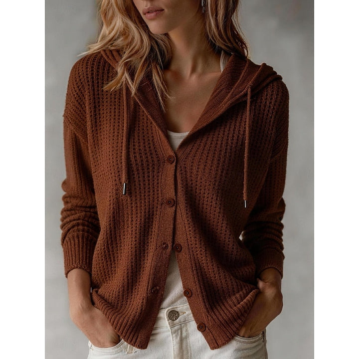 Golveen | Damen Strickjacke mit Kapuze und Knopfleiste - Brown - Image 1
