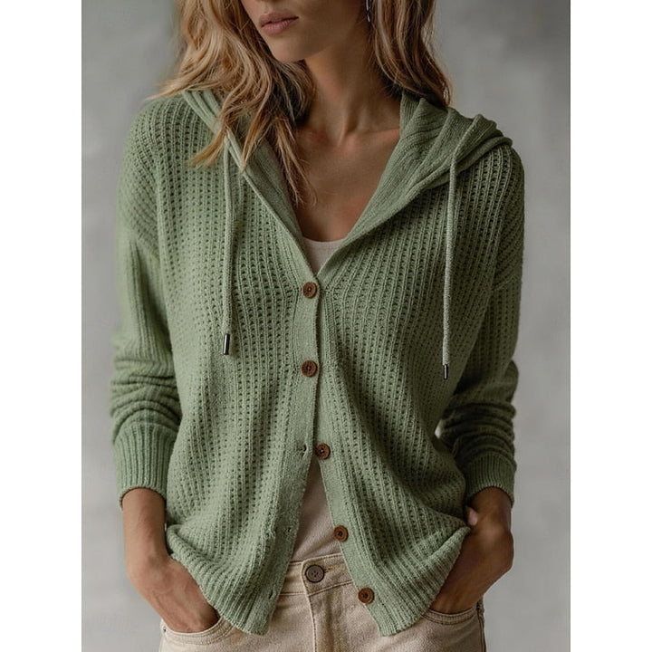 Golveen | Damen Strickjacke mit Kapuze und Knopfleiste - Brown - Image 2
