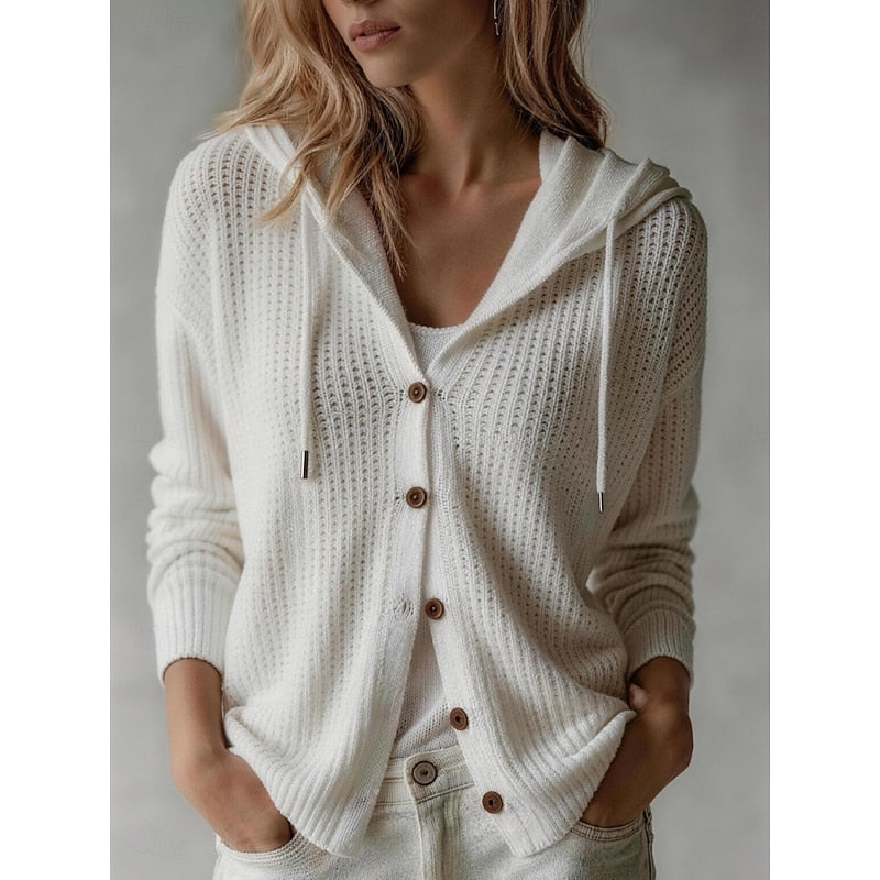 Golveen | Damen Strickjacke mit Kapuze und Knopfleiste - Brown - Image 3