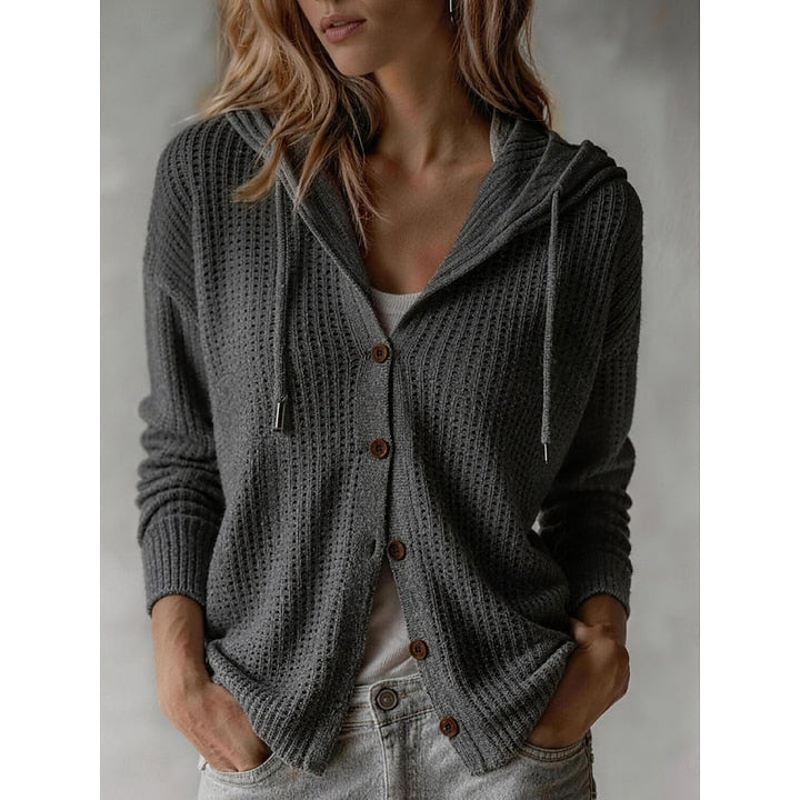 Golveen | Damen Strickjacke mit Kapuze und Knopfleiste - Brown - Image 5