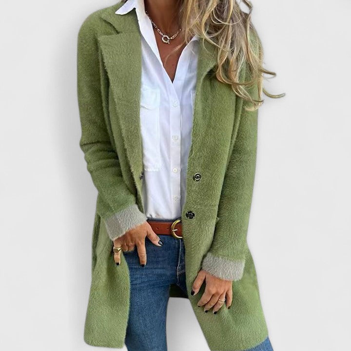 Golveke | Damen Lange Strickjacke mit Knöpfen - Green - Image 1
