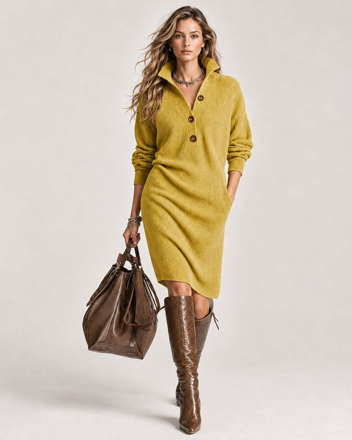 Golvind | Damen Strickkleid mit Kragen Midi - Image 3