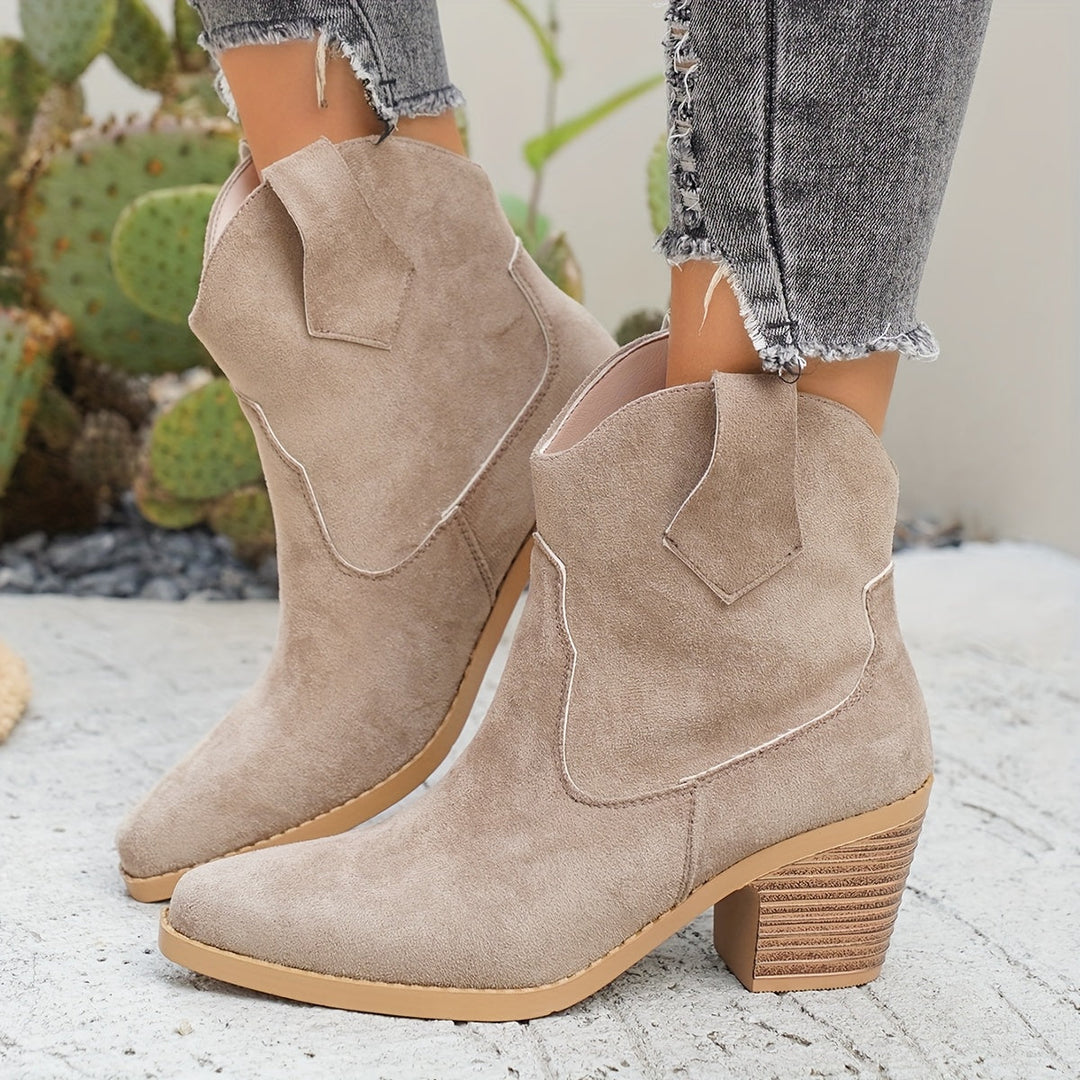 Golvind | Damen Western Stiefelette mit Blockabsatz - Taupe - Image 1