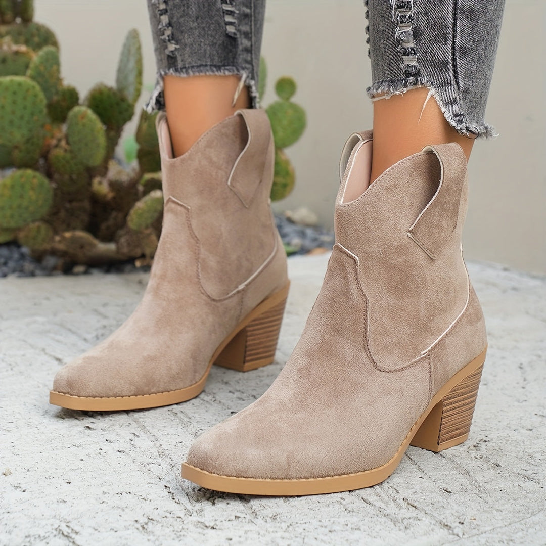 Golvind | Damen Western Stiefelette mit Blockabsatz - Taupe - Image 3