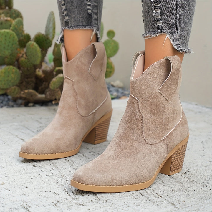 Golvind | Damen Western Stiefelette mit Blockabsatz - Taupe - Image 3