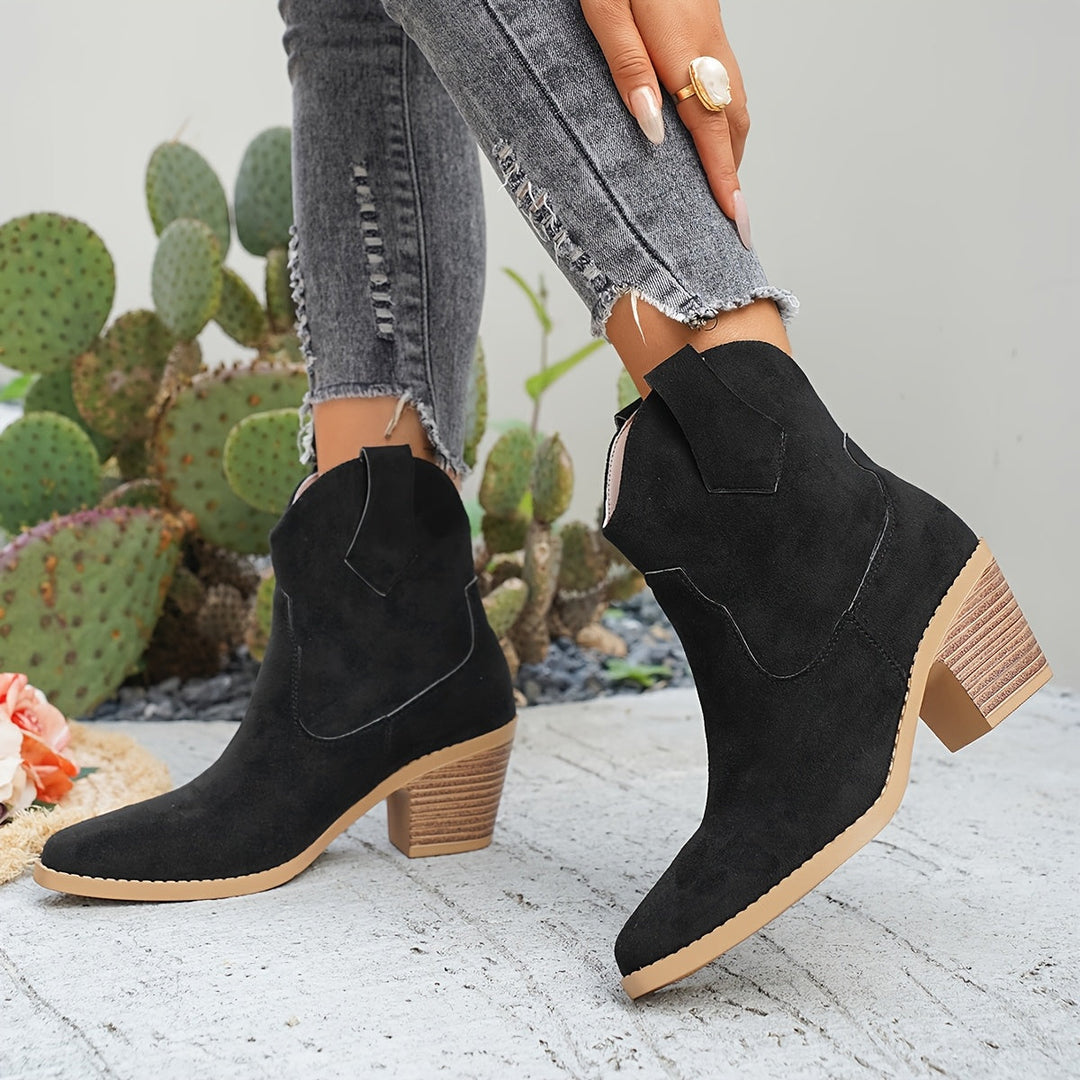 Golvind | Damen Western Stiefelette mit Blockabsatz - Taupe - Image 4