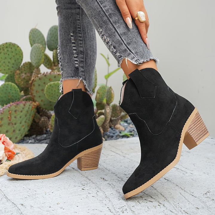 Golvind | Damen Western Stiefelette mit Blockabsatz - Taupe - Image 4