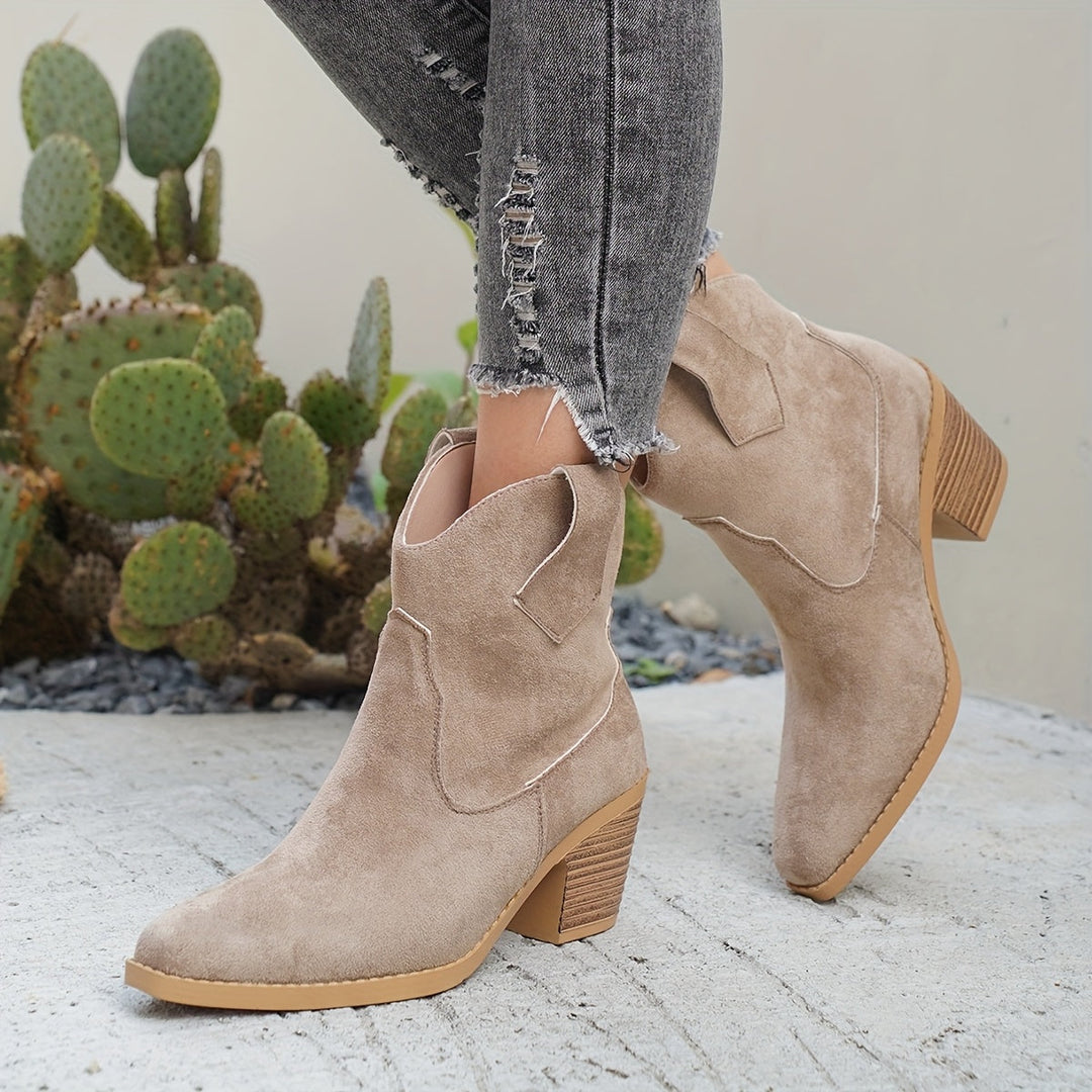 Golvind | Damen Western Stiefelette mit Blockabsatz - Taupe - Image 5