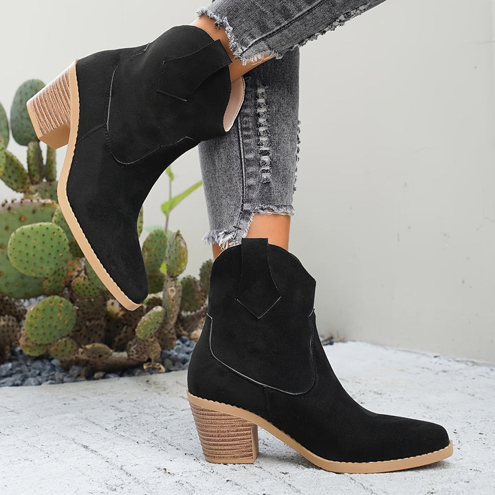 Golvind | Damen Western Stiefelette mit Blockabsatz - Taupe - Image 6