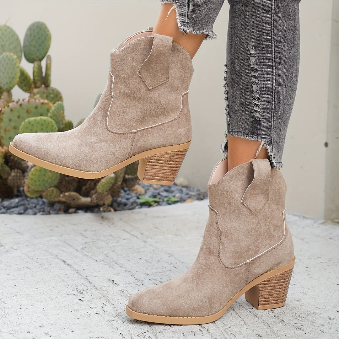 Golvind | Damen Western Stiefelette mit Blockabsatz - Taupe - Image 7