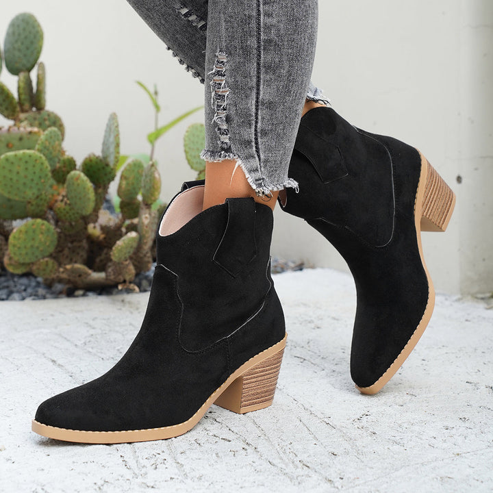 Golvind | Damen Western Stiefelette mit Blockabsatz - Taupe - Image 8