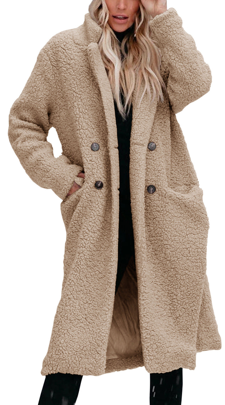 Golvinde | Damen Teddymantel Lang mit Knopfleiste - Beige - Image 4