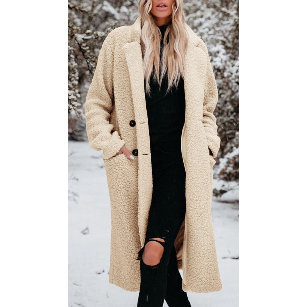 Golvinde | Damen Teddymantel Lang mit Knopfleiste - Beige - Image 6