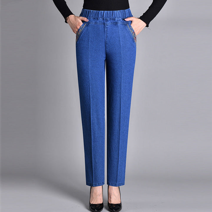 Golvindra | Damen Jeans Hose Gerade Elastischer Bund - Image 1