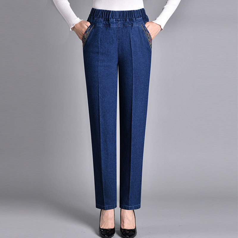 Golvindra | Damen Jeans Hose Gerade Elastischer Bund - Image 3