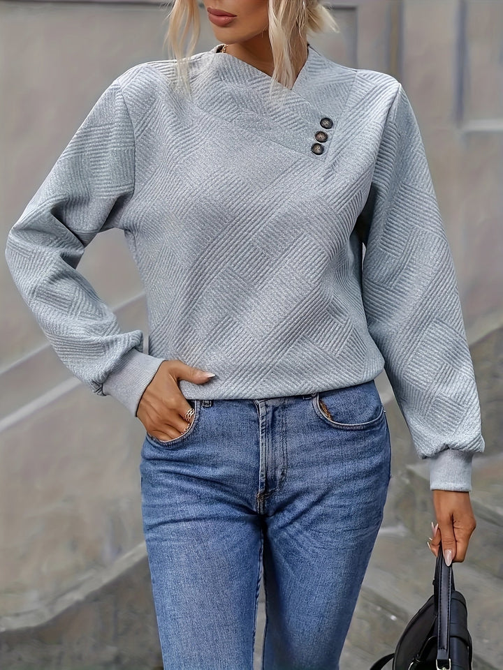 Golvine | Damen Pullover asymmetrischer Knopfkragen - Grey - Image 7