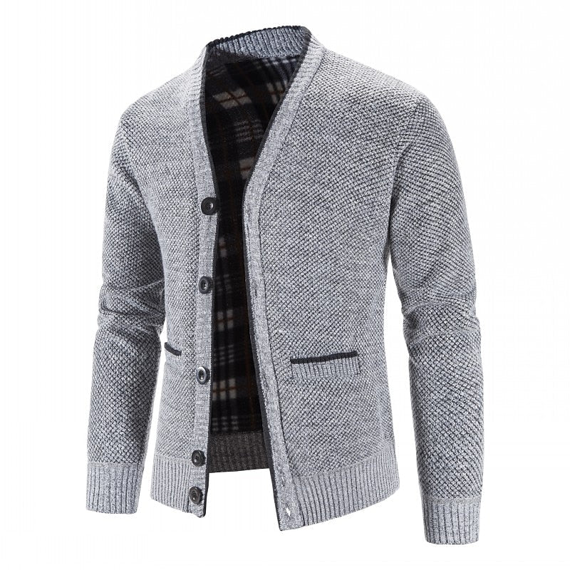 Golvrik | Herren Strickjacke V-Ausschnitt Knopfleiste - Light Grey - Image 1