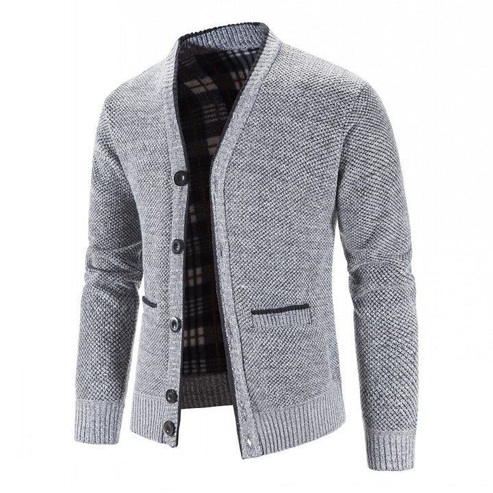 Golvrik | Herren Strickjacke V-Ausschnitt Knopfleiste - Light Grey - Image 1