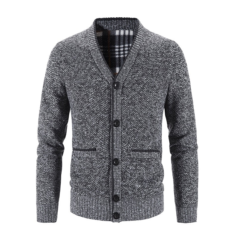 Golvrik | Herren Strickjacke V-Ausschnitt Knopfleiste - Light Grey - Image 2