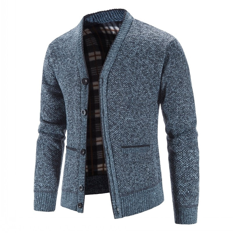 Golvrik | Herren Strickjacke V-Ausschnitt Knopfleiste - Light Grey - Image 3
