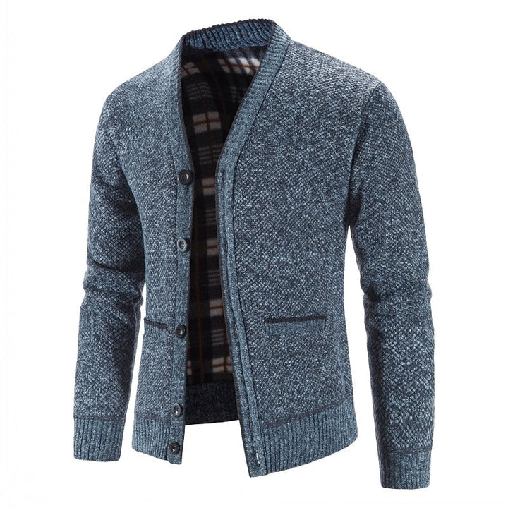 Golvrik | Herren Strickjacke V-Ausschnitt Knopfleiste - Light Grey - Image 3