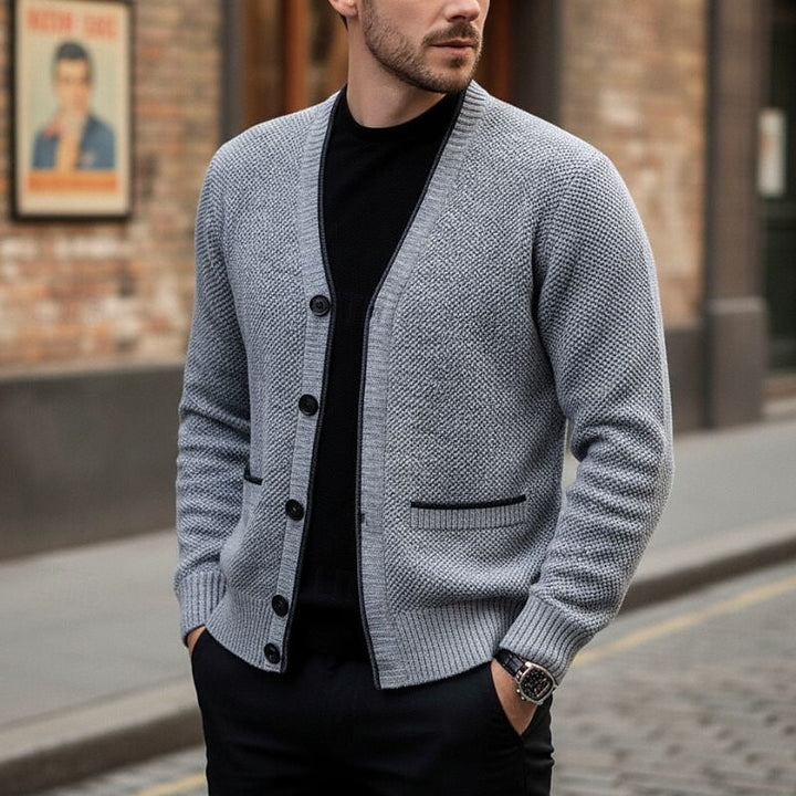 Golvrik | Herren Strickjacke V-Ausschnitt Knopfleiste - Light Grey - Image 5