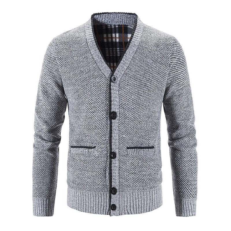 Golvrik | Herren Strickjacke V-Ausschnitt Knopfleiste - Light Grey - Image 6