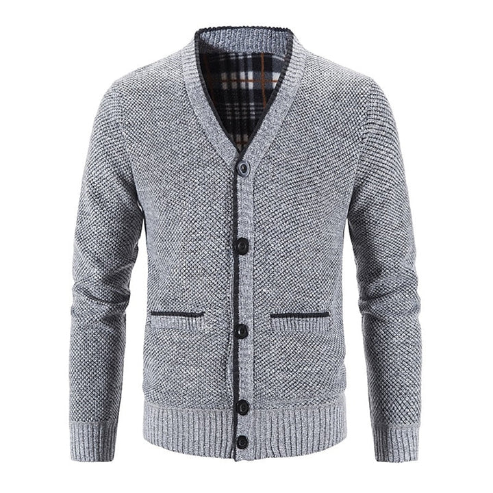 Golvrik | Herren Strickjacke V-Ausschnitt Knopfleiste - Light Grey - Image 6