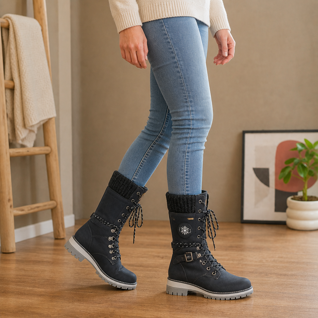 Grenvik | Damen Kniehohe Winterstiefel Gefüttert - Olive Green - Image 12