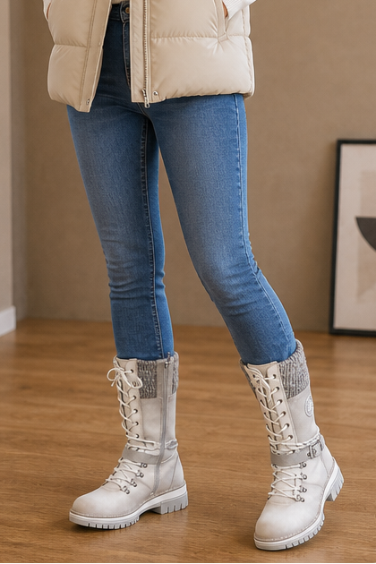 Grenvik | Damen Kniehohe Winterstiefel Gefüttert - Olive Green - Image 13