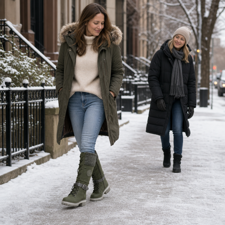 Grenvik | Damen Kniehohe Winterstiefel Gefüttert - Olive Green - Image 4