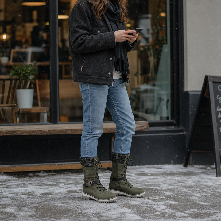 Grenvik | Damen Kniehohe Winterstiefel Gefüttert - Olive Green - Image 5