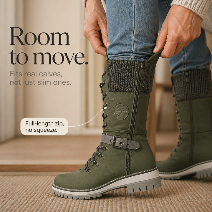 Grenvik | Damen Kniehohe Winterstiefel Gefüttert - Olive Green - Image 6