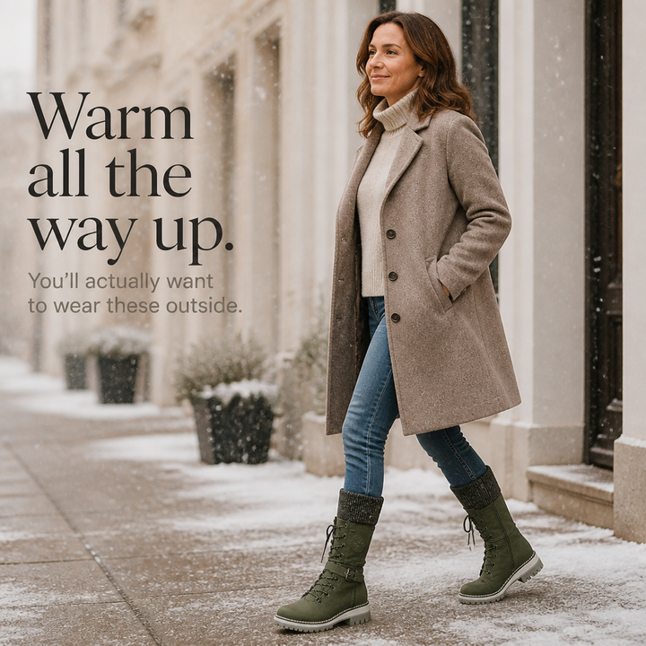Grenvik | Damen Kniehohe Winterstiefel Gefüttert - Olive Green - Image 9