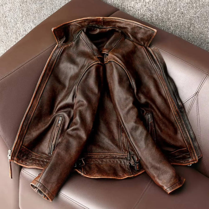 Gundram | Herren Lederjacke Vintage Used-Look - Brown - Image 4