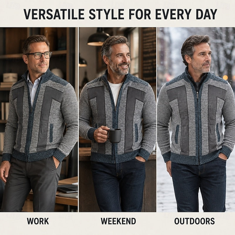 Gundrek | Herren Strickjacke Reißverschluss Gefüttert - Light Grey - Image 2