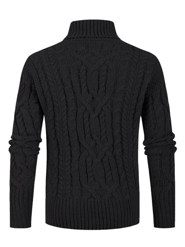 Gundrik | Herren Strickpullover Rollkragen Zopfmuster - Black - Image 1
