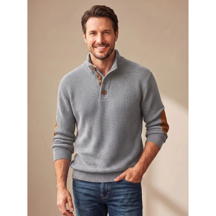 Gundvale | Herren Strickpullover Stehkragen Knöpfe - Grey - Image 1