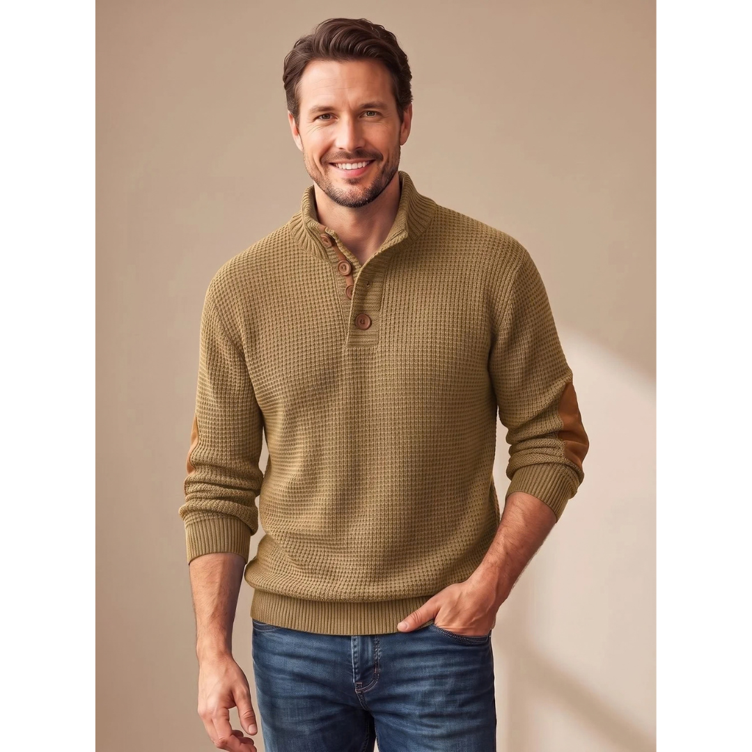 Gundvale | Herren Strickpullover Stehkragen Knöpfe - Grey - Image 3